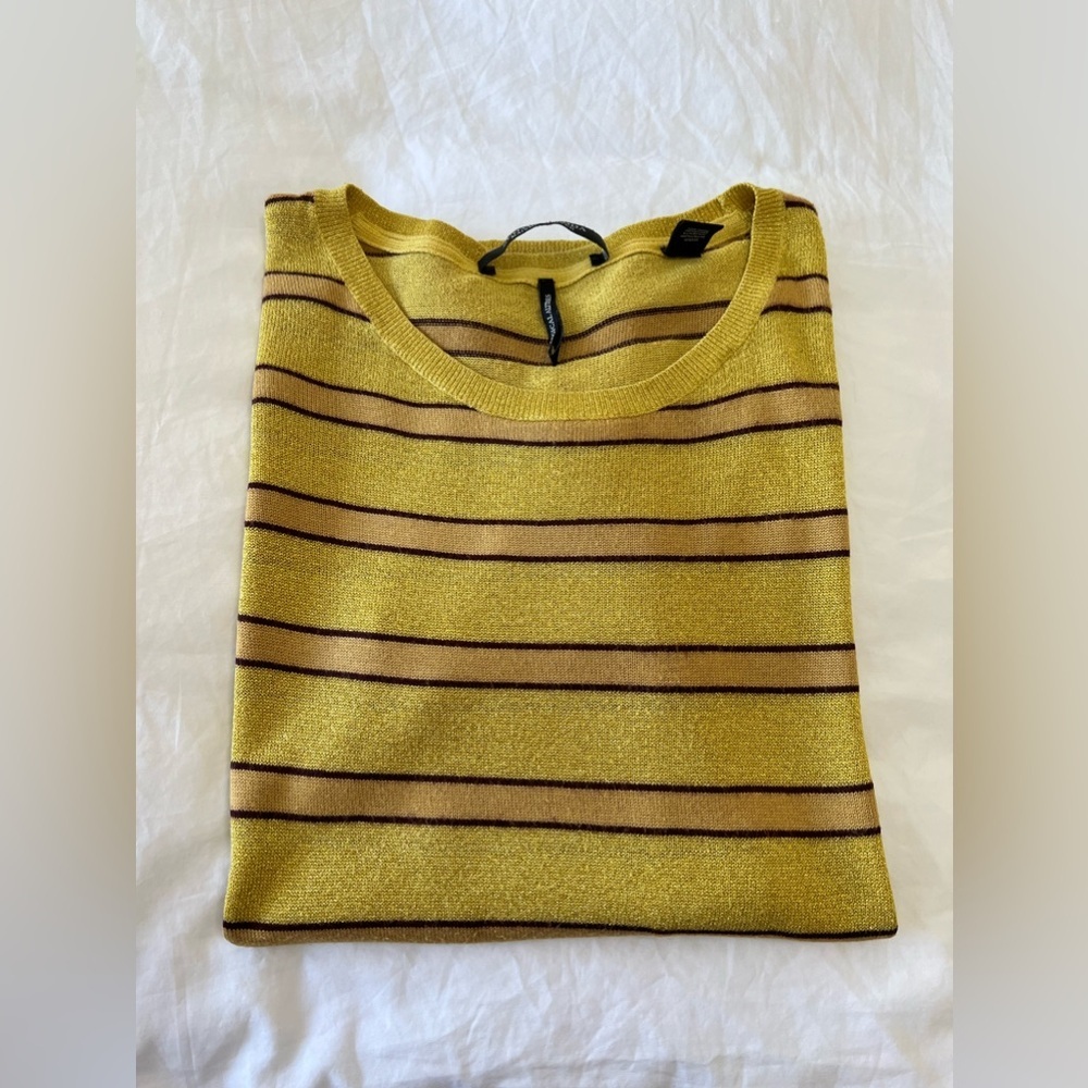 Scotch & Soda | Women’s SZ Small | Yellow Metallic Striped Long Sleeve Top - Picture 12 of 12